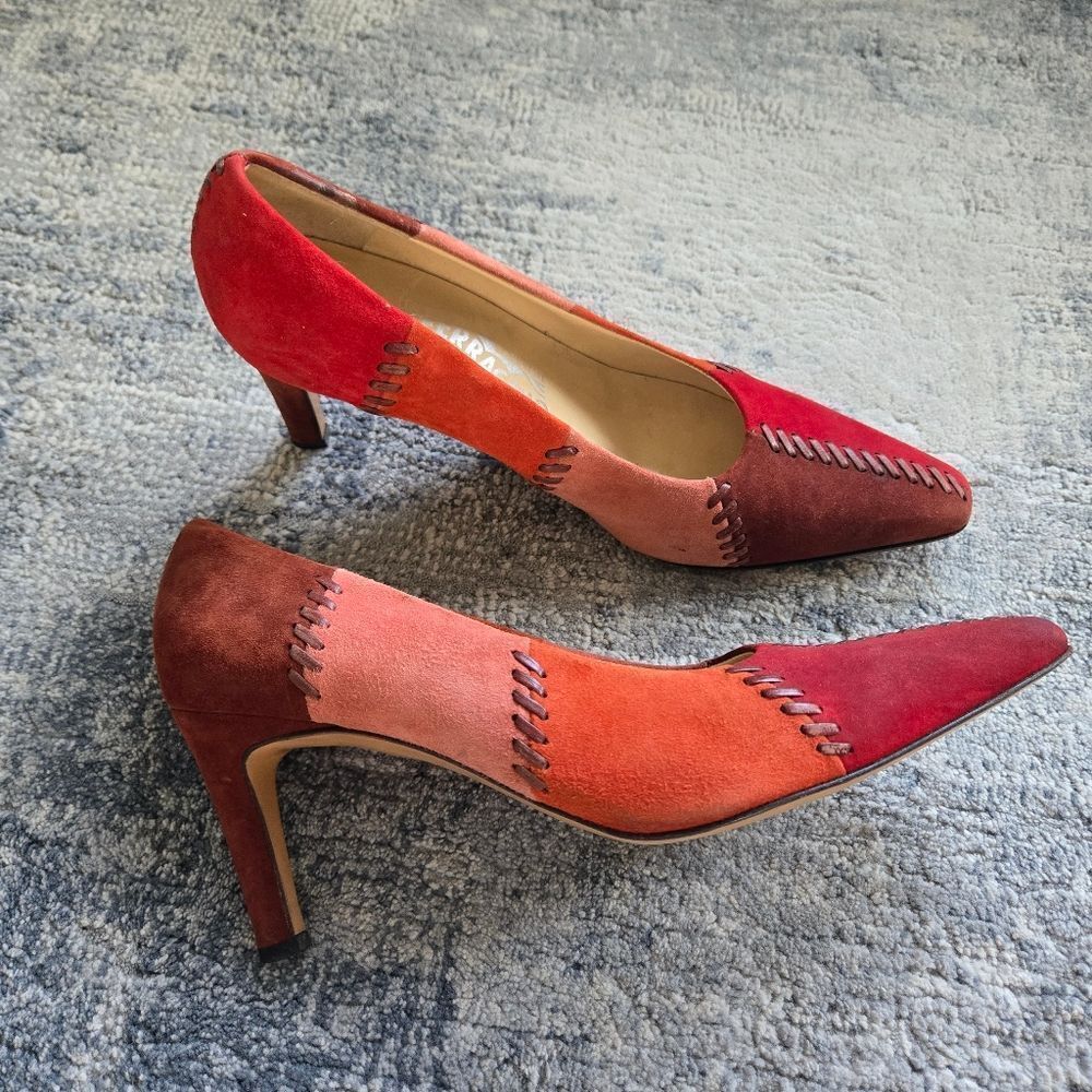 Salvatore Ferragamo suede patch heels vintage Size 10